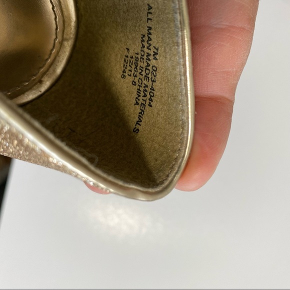 Gold Glittery Stiletto Jacqueline Ferrar Open Toe Heels Sz 7 - Picture 10 of 10